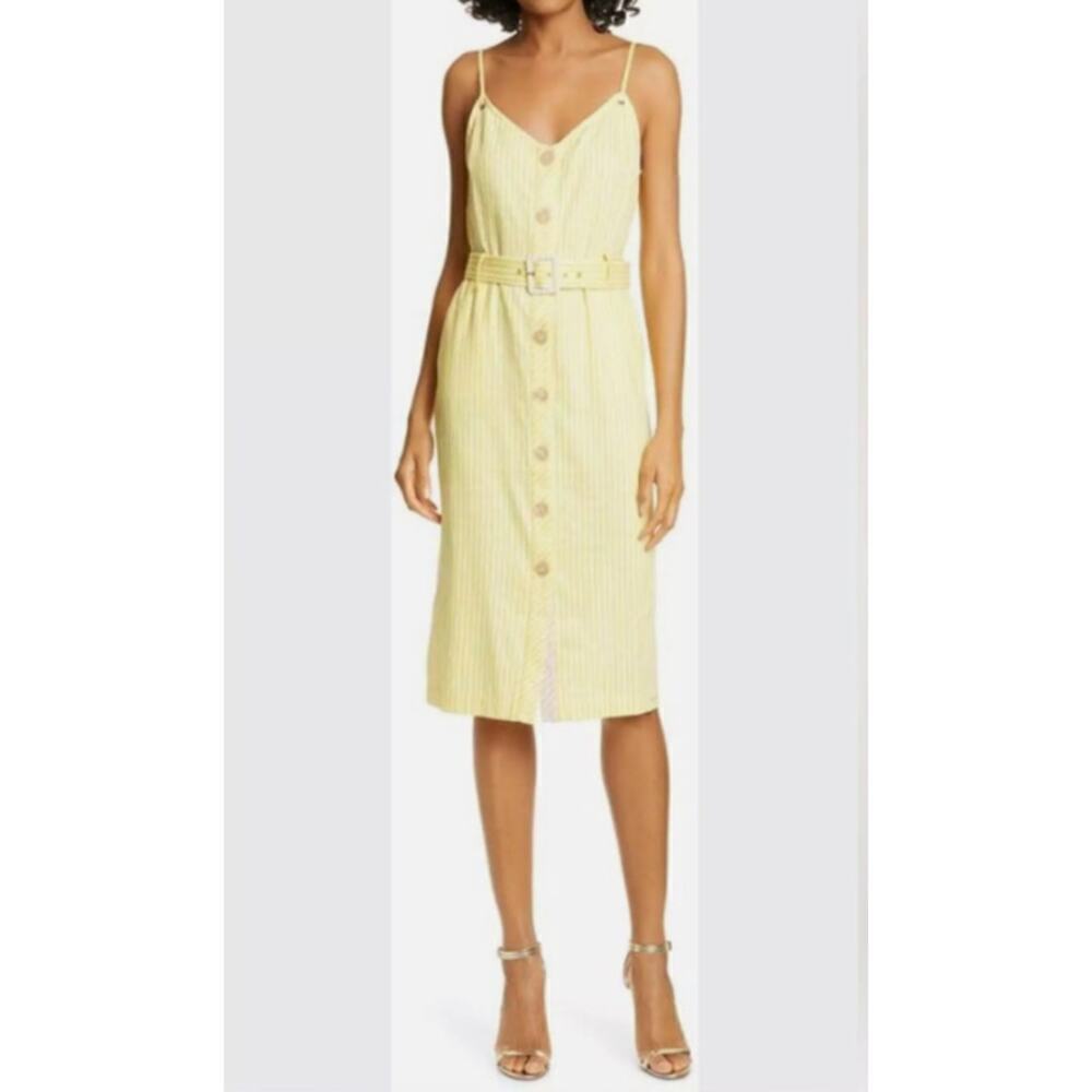 Ted Baker Womens Linen Dress Butter Yellow Striped Sundress Beach Summer Preppy